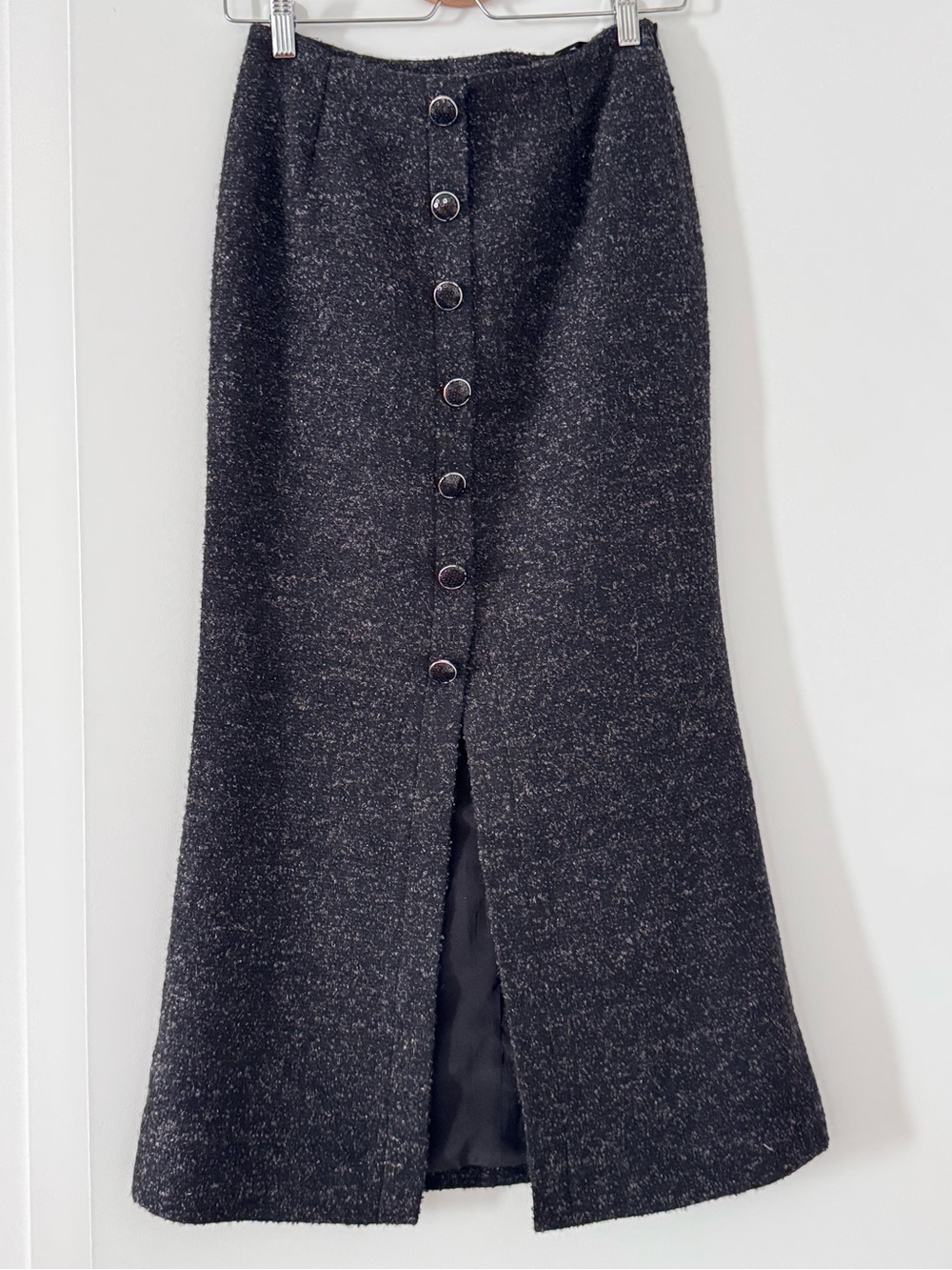 Classic Black-Gray Button-Front Maxi Skirt